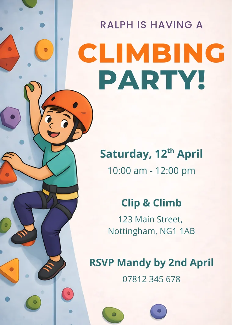 Editable climbing wall birthday invitation