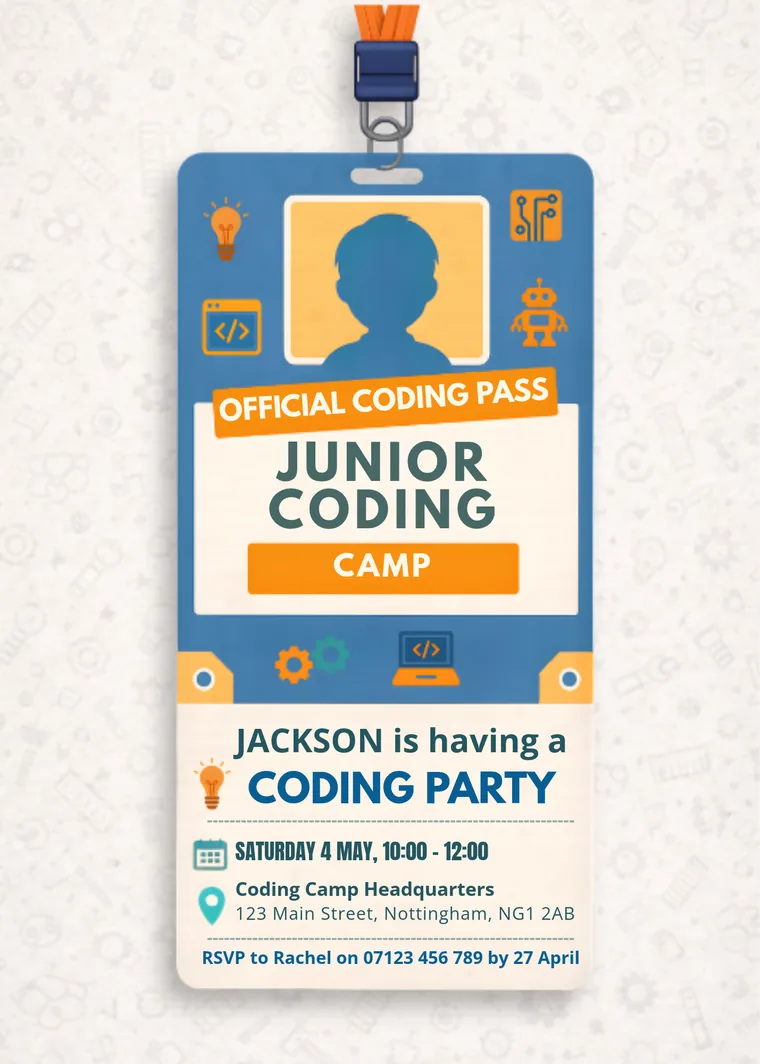 Editable junior coding camp birthday invitation