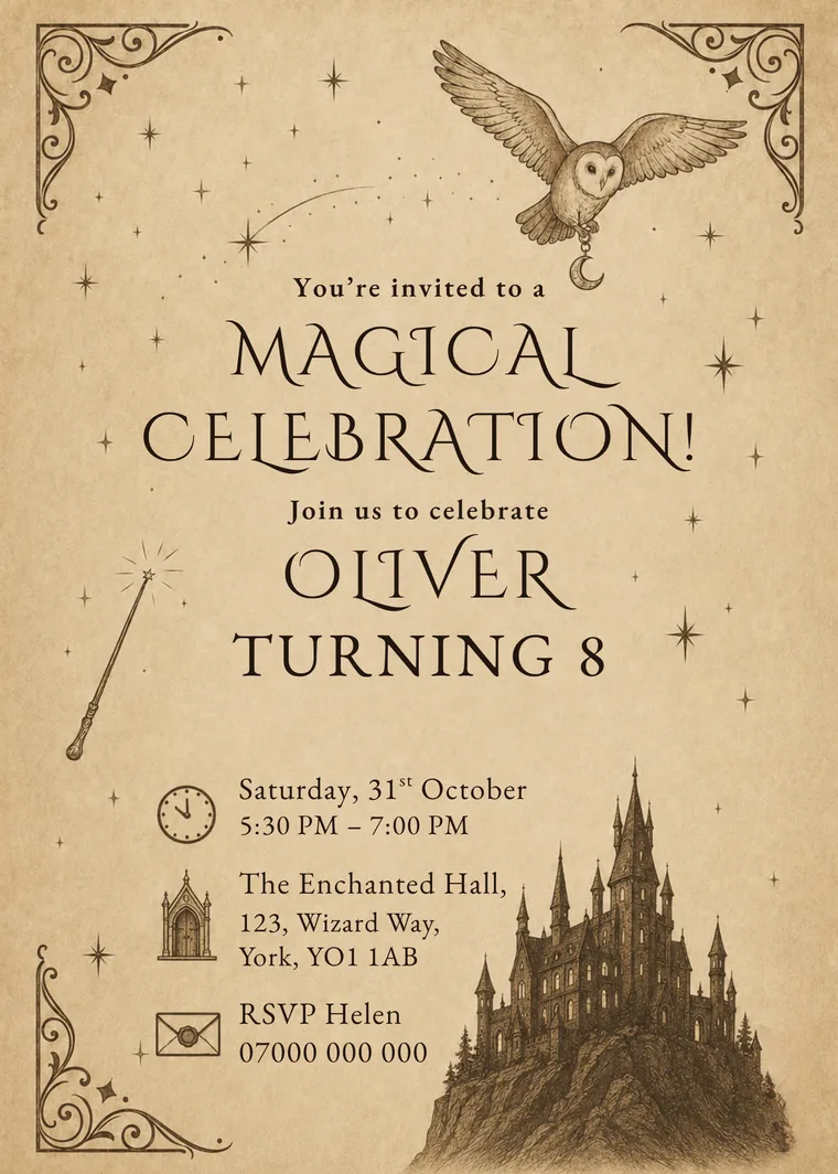 Editable magical castle celebration invitation