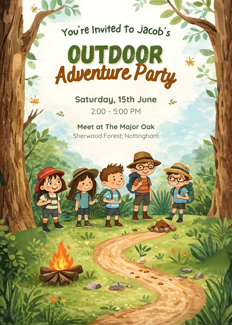 Outdoor adventure party invitation