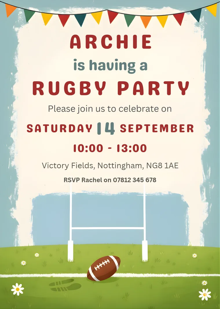 Rugby party invitation